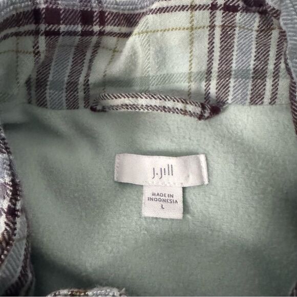 J Jill Blue Plaid Curved Hem Puffer Vest Size L Pockets Fleece Lined Cozy Preppy - Picture 4 of 11